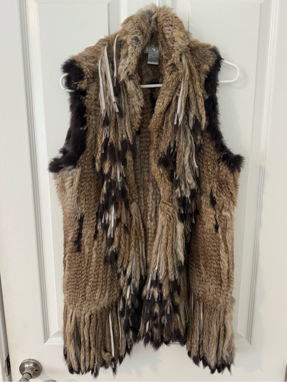 Alberto Makali Real Rabbit Fur Fringe Vest Boho Statement Piece Size L